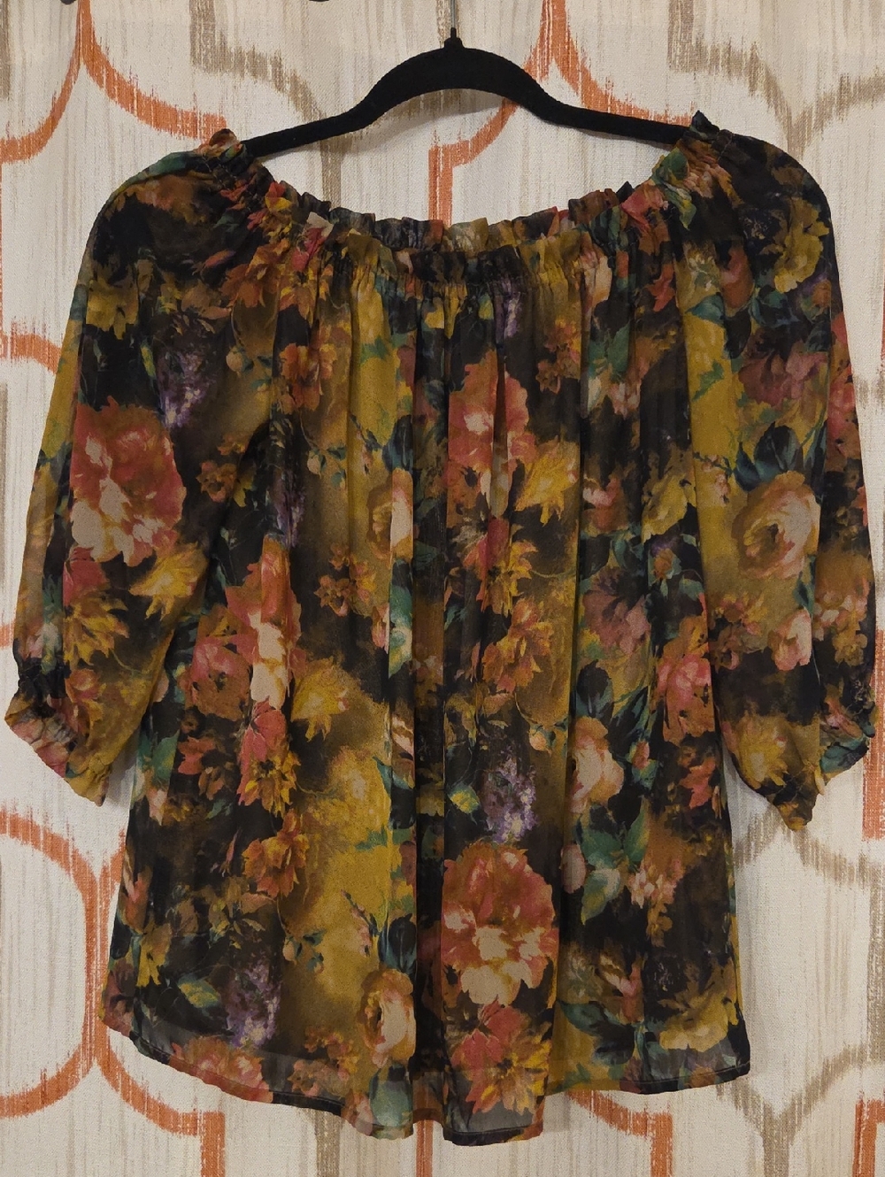 Floral Off-Shoulder Blouse - Mustard Multi